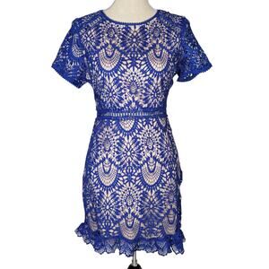 Hidden Label Lace Cocktail Dress Blue Size M Wedding Guest Easter Spring